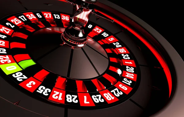 Black casino roulette wheel isolated on black background. The ball on the roulette. 3d rendering illustration.
