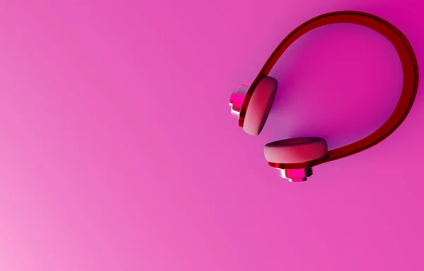 Casque Rouge Couché Sur Fond Rose Musique Rendu — Photo