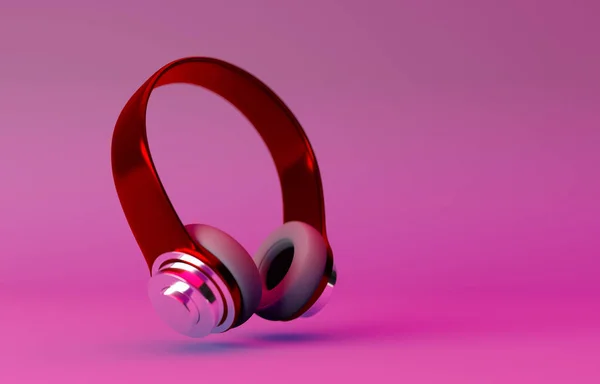 Casque Rouge Couché Sur Fond Rose Musique Rendu — Photo