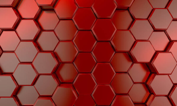 Modern red hexagonal background texture pattern. Background with honeycombs at different level