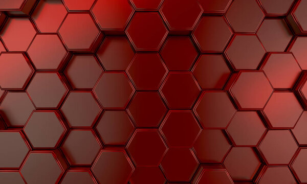 Modern red hexagonal background texture pattern. Background with honeycombs at different levels.