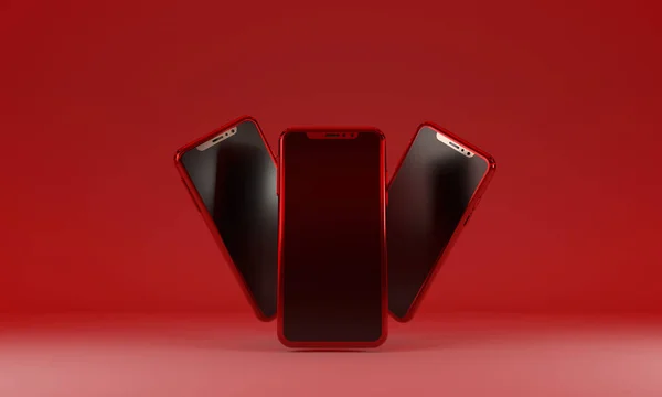 Teléfono Smartphone Sobre Fondo Rojo Renderizado — Foto de Stock