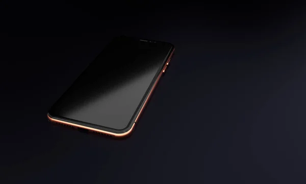 Koyu mavi arka planda altın telefon. 3d render.
