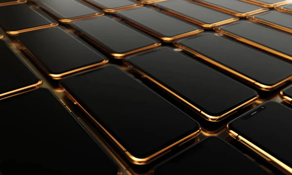Összetétele Arany Telefonok Egy Arany Háttér Smartphone Technológiai Háttér Leképezés — Stock Fotó