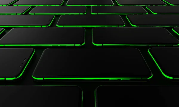 黒い背景に携帯電話 テーブルの上のスマートフォン 技術的な背景 レンダリング — ストック写真