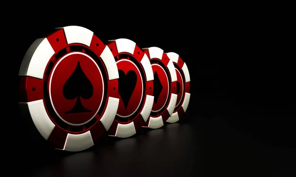 Fichas Casino Vermelho Branco Num Fundo Escuro Fundo Casino Renderização — Fotografia de Stock