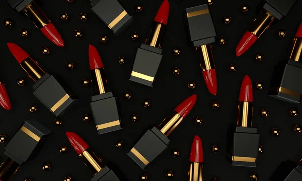 Lipstick. Fashion Colorful Lipsticks on black background. Lipstick tints palette, Professional Makeup and Beauty. Beautiful Make-up concept. Lipgloss. Lipsticks closeup. 3d rendering.