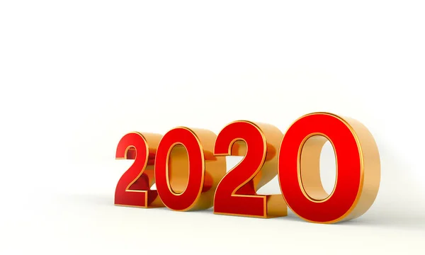 Volumetrische Gouden Tekst Een Witte Achtergrond Gelukkig Nieuwjaar 2020 Feestelijke — Stockfoto