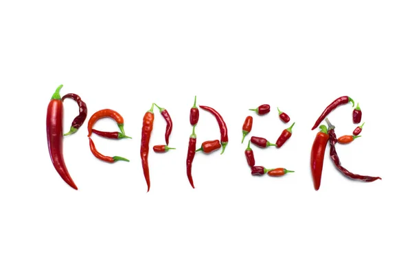 Napis Pepper Określone Przez Papryka Białym Tle — Zdjęcie stockowe
