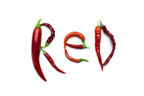 Nápis Červené Papriky Bílém Pozadí — Stock fotografie