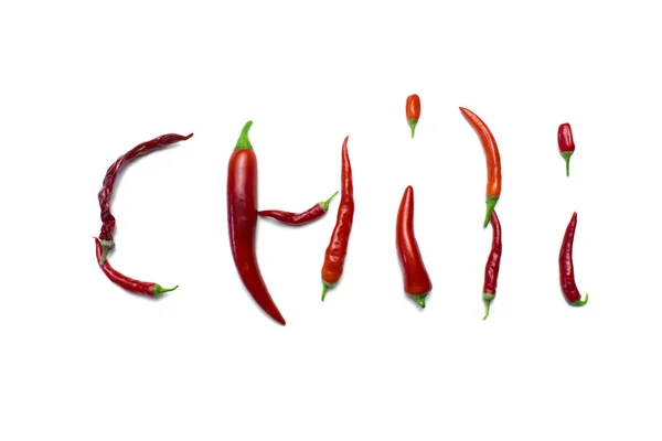 Inscription Chili Peppers White Background — Stock Photo, Image