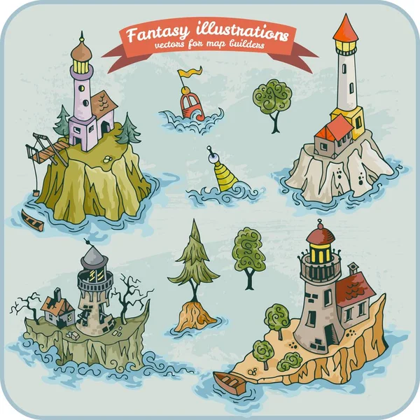 Ilustración Fantasía Faros Para Construcción Mapas Formato Vectorial Dibujado Mano — Vector de stock