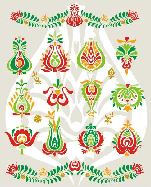 東ヨーロッパのハンガリーの花のベクトル装飾エスニック民俗ファッションの装飾スタイルセット ストックイラスト