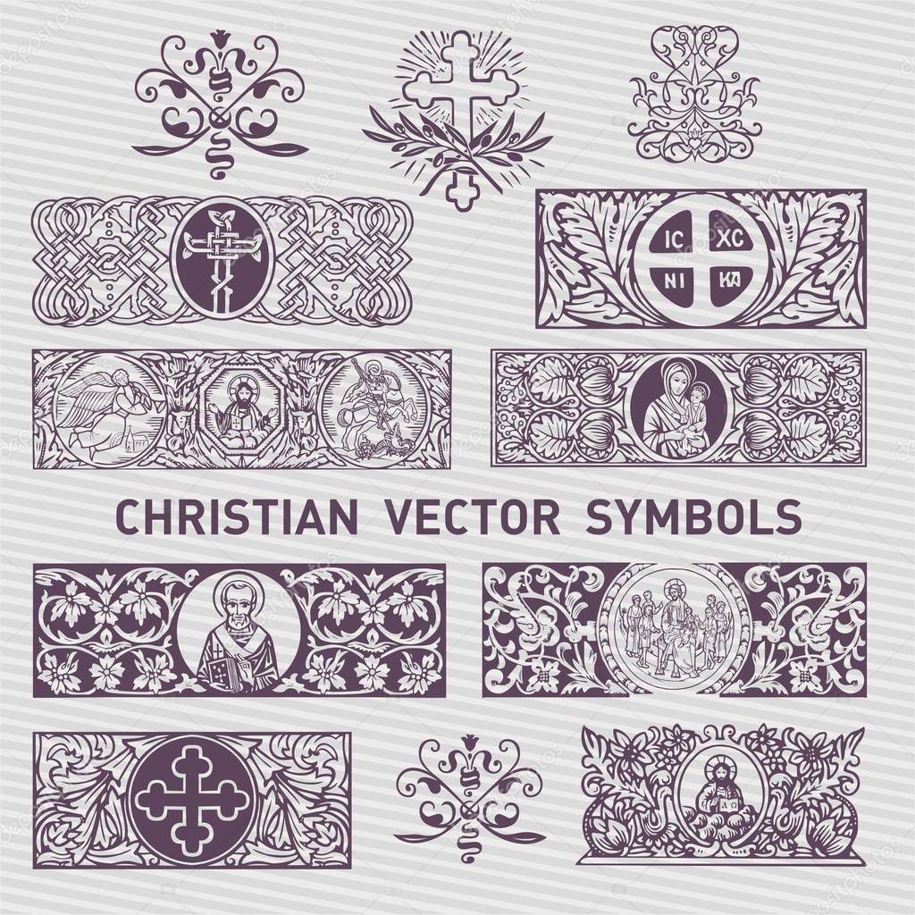 Collection of Christian Symboland Decor vector design elements