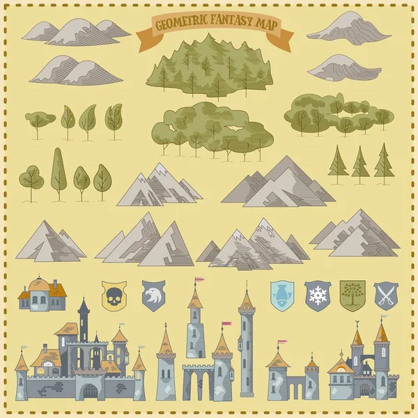 Fantasy Adventure Простые Элементы Карты Геометрического Стиля Формате Векторной Иллюстрации — стоковый вектор