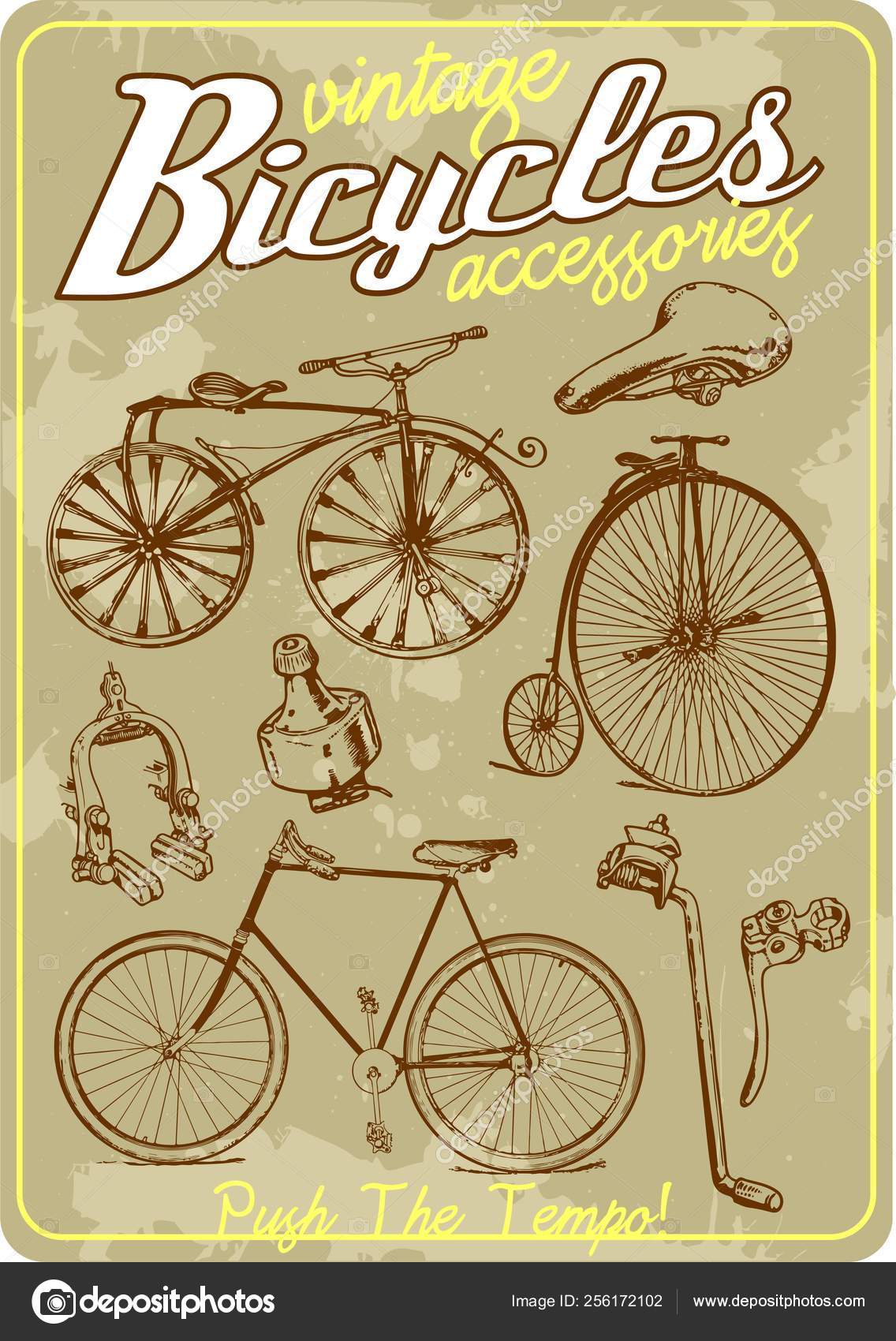 Conjunto de accesorios de bicicleta e ilustración de estilo de diseño plano  de bicicleta