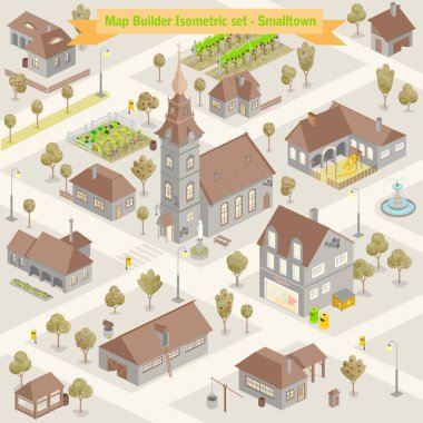 Map village from above in top view with house, road, river in adventure vector illustration clipart