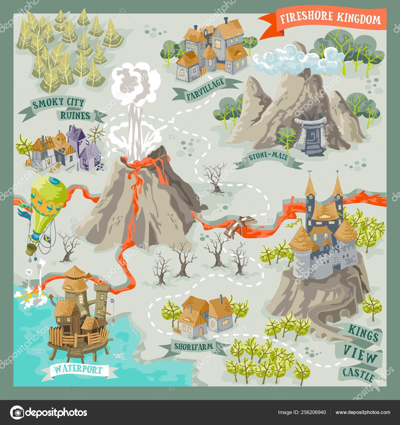 Mapa Advernture Terra Fantasia Para Cartografia Com Doodle Colorido Mão  Vetor de ©qpiii 256206940, image size:1600x1700