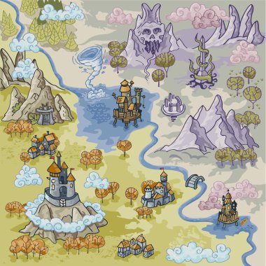 Vektör Illustration renkli Doodle el beraberlik ile fantezi Advernture harita elemanları-map4