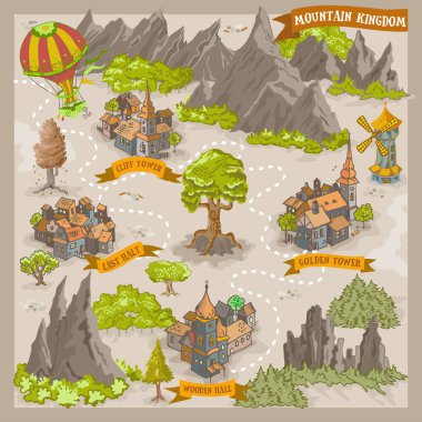 Fantasy advernture map for cartography with colorful doodle hand draw vector illustration of Tentacle Valley clipart