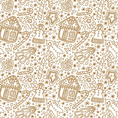 Turkuaz bir arka planda güzel el çizilmiş Noel deseni. Zencefil bisküvileri ile desen: adam, ağaç, yıldız, kalp, ve ev. Noel hediyeler ve süslemeleri için. Yılbaşı tatlıları