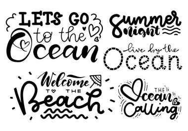 Okyanus hakkında alıntılar ayarlayın. Modern el çizilmiş yazı. El boyaması yazıt. Motivasyonel kaligrafi poster.