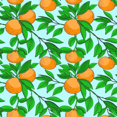 Yeşil yaprakları ile Mandalina dikişsiz desen