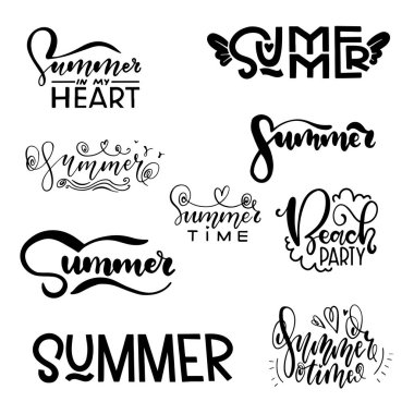 Yaz alıntıları seti. Yaz yazısı. Güzel yazı. Yazıt el ile. Kartpostallar, afiş, poster, T-shirt için tasarım