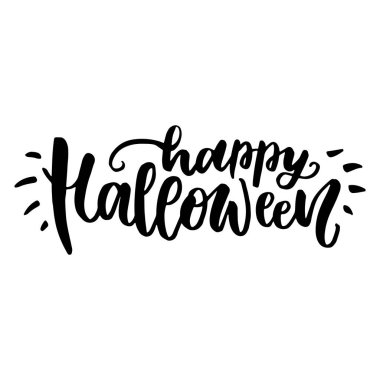 Cadılar Bayramınız Kutlu Olsun. Cadılar Bayramı için el yazısı yazı. Beyaz arka planda siyah ifade. Kartpostal, kart, sayfa vb için kullanın.