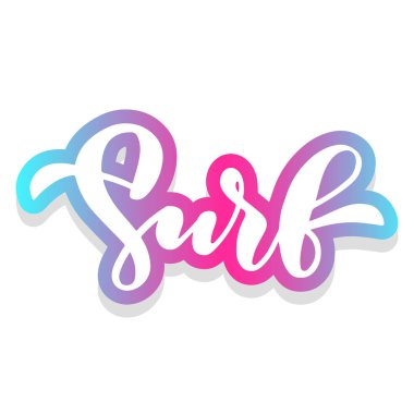 Sörf. Yaz Plajı için el yazısı yazı. Beyaz arka planda siyah ifade. Kartpostal, kart, sayfa vb için kullanın.