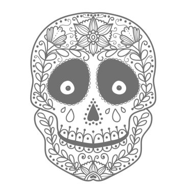 Çocuklar için boyama sayfası. Doodle süsleme ve çiçek Dikişsiz desen ile Dead renkli şeker kafatası günü. 