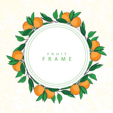 Yeşil yaprakları meyve çerçeve desenli mandalina