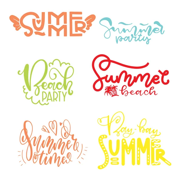 Set Summer Quotes Summer Lettering Beautiful Lettering Inscription Hand Design — Stock Vector