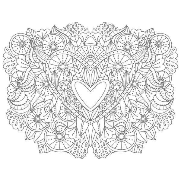 Güzel açık çalışma deseni kalp. Tebrik kartları, Düğün ve davetiye için güzel bir arka plan. Tatil Sevgililer günü için dekorasyon. Zentangle boyama kitabı sayfası