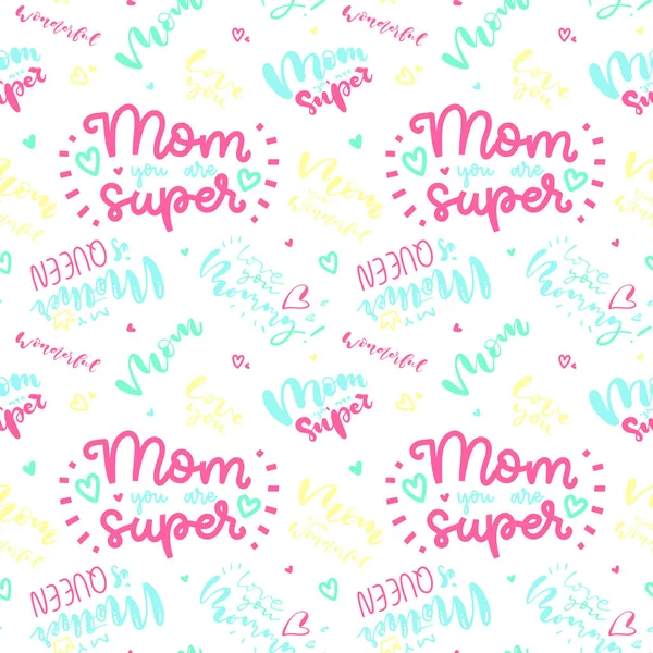 Happy Mother\'s day postcard. Holiday lettering. Mom, you are super. Modern brush calligraphy. Isolated on white background. Pattern