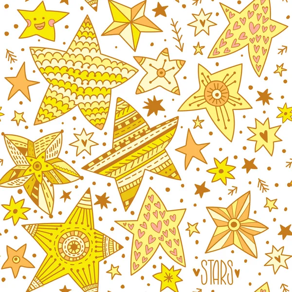 Bela Estrela Pintada Mão Conjunto Estrelas Estilo Doodle Padrão Sem — Vetor de Stock