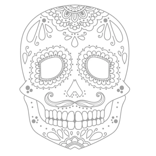 Cráneo Bellamente Pintado Con Bigote Día Los Muertos Colorido Cráneo — Vector de stock