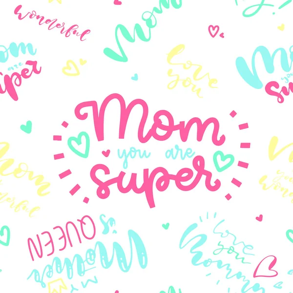Happy Mother\'s day postcard. Holiday lettering. Mom, you are super. Modern brush calligraphy. Isolated on white background. Pattern