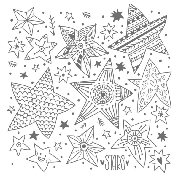 Bela Estrela Pintada Mão Conjunto Estrelas Estilo Doodle — Vetor de Stock