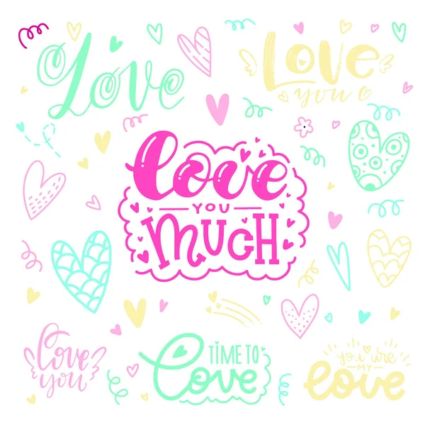 Beautiful Inscription Love Lettering Love You Much Valentine Day Wedding — Stock Vector