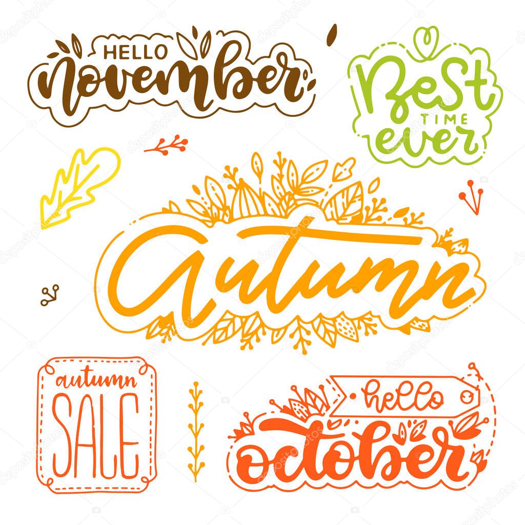 Autumnal lettering on white background