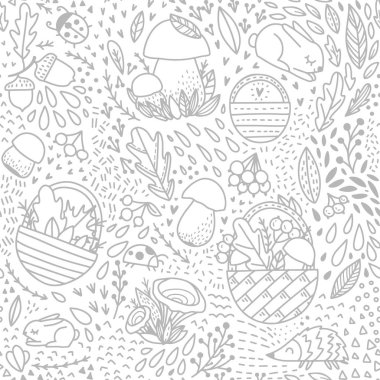 Orman elemanları ile Sonbahar desen. Boyama sayfası