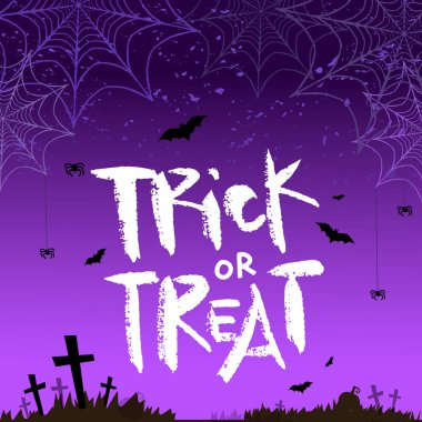 Cadılar Bayramı alıntısı. Hediye ver yoksa karışmam. balkabağı, yarasalar, mezar, mezar taşı ile gece arka plan