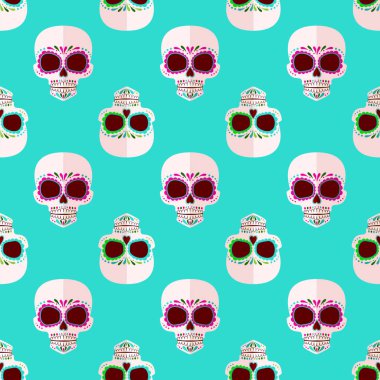 Parlak Şeker kafatası deseni. Ölüler günü. Tatlı renklerde arka plan