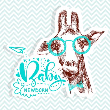 Gözlük güzel zürafa yüz kafası ile Bebek duş partisi için alıntı. Güzel afiş.