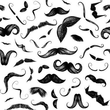 el çizilmiş bıyık desen. Farklı bıyıkların krokisi. Berber dükkanı için çok güzel bıyıklar.