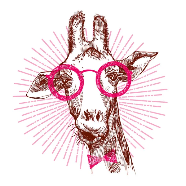 Una Giraffa Alla Moda Hipster Giraffa Disegnata Mano Poster Schizzo — Vettoriale Stock