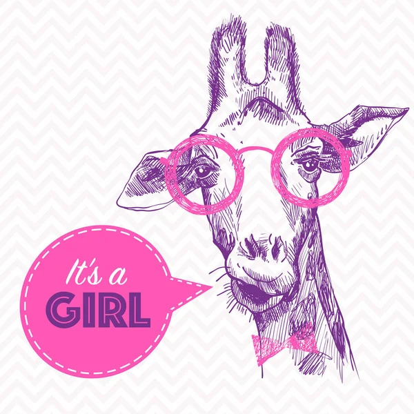 Cabeça Facial Girafa Bonita Óculos Para Chuveiro Bebê Menina Bela — Vetor de Stock