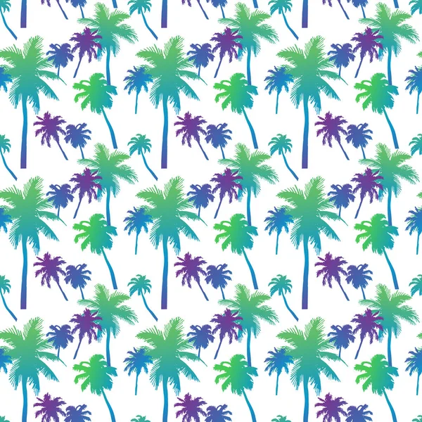 Naadloze Patroon Met Palmbomen Met Gelaagde Kleurrijke Neon Palm Bladeren — Stockvector