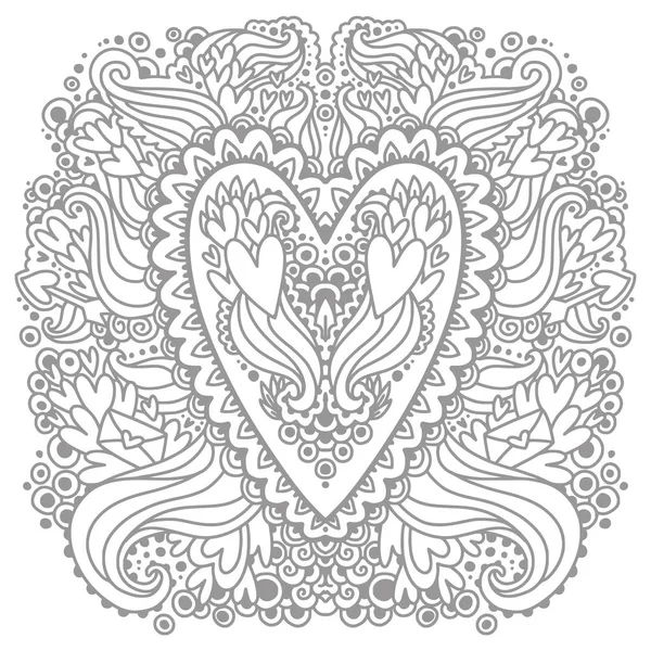 Doodle kalpleri ile boyama resmi. Antistress freehand skeç karalama kalpleri çocuklar için çizim. Yetişkinler için Boyama Kitabı